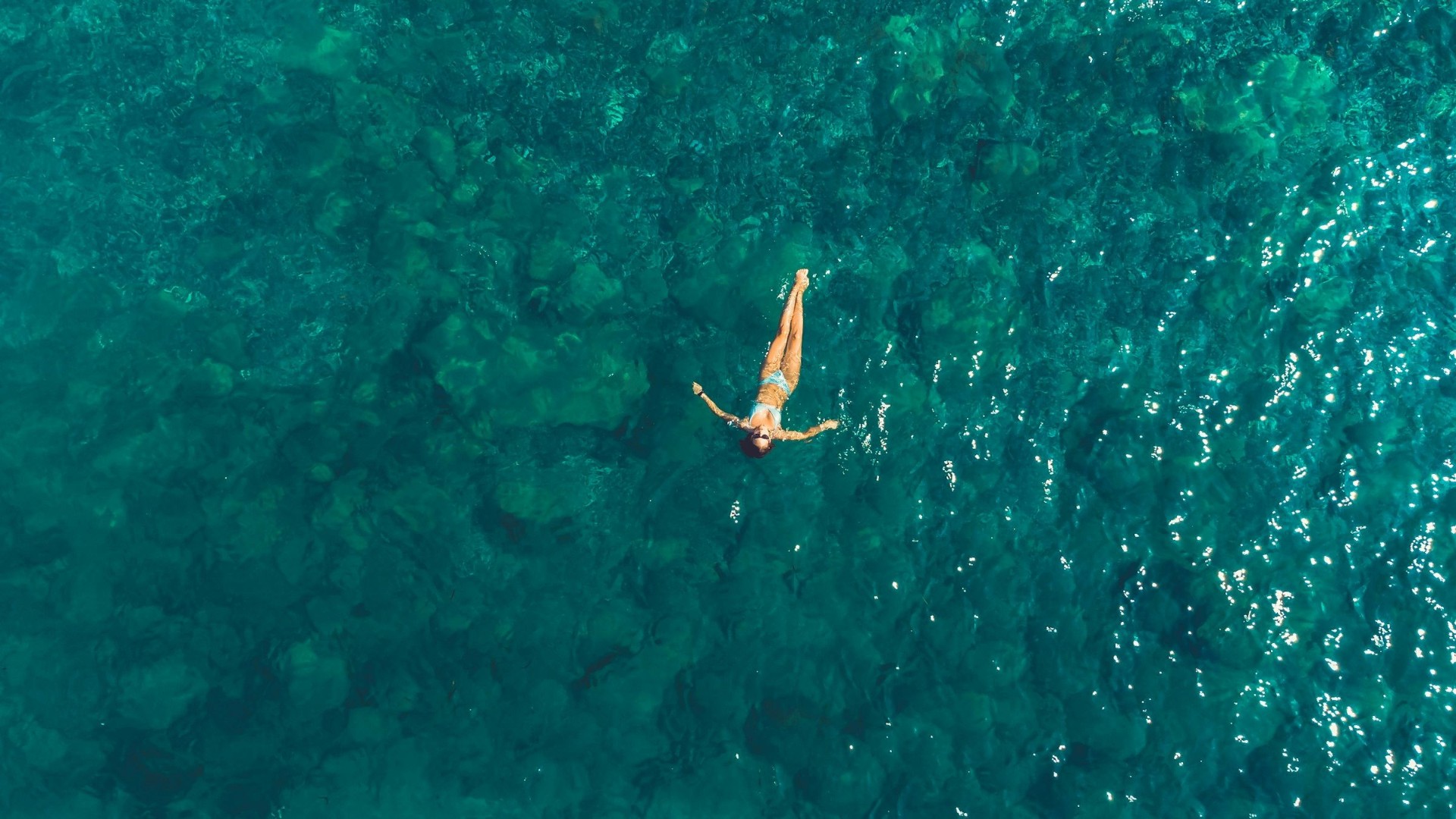 Swimmers in the clear turquoise water of the Red Sea